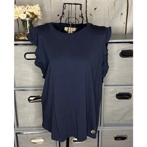 MICHAEL Michael Kors Navy Ruffle Sleeve Top - Size Large